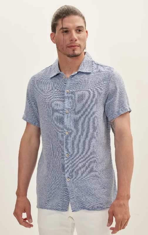 Knitted Polo Buttoned Short Sleeve Shirt - Blue