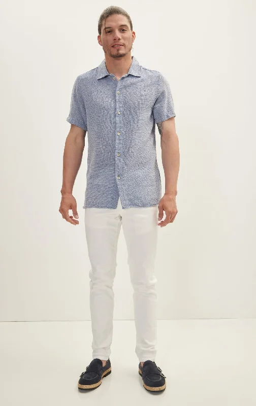 Knitted Polo Buttoned Short Sleeve Shirt - Blue