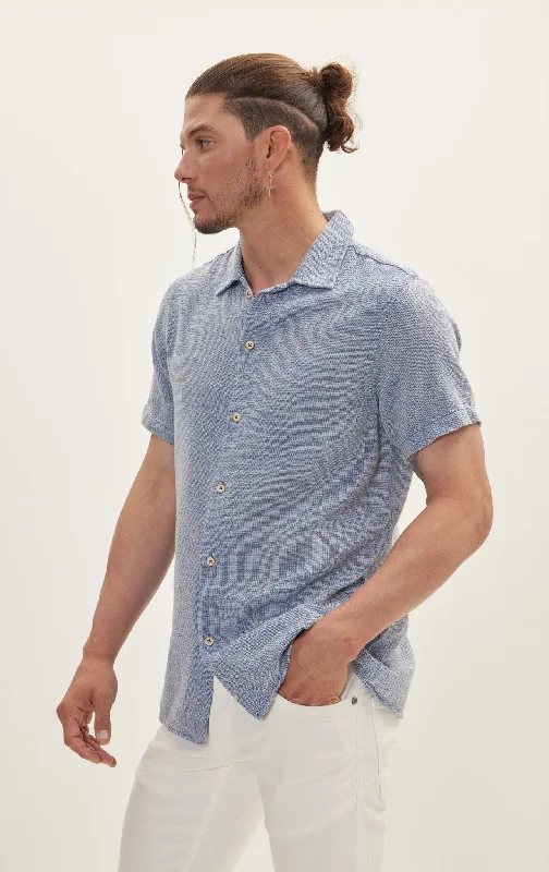 Knitted Polo Buttoned Short Sleeve Shirt - Blue