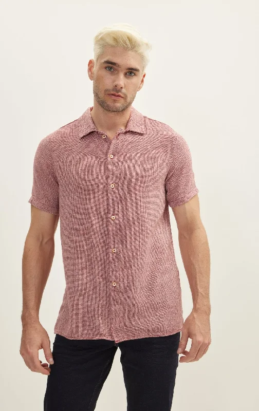 Knitted Polo Buttoned Short Sleeve Shirt - Burgundy