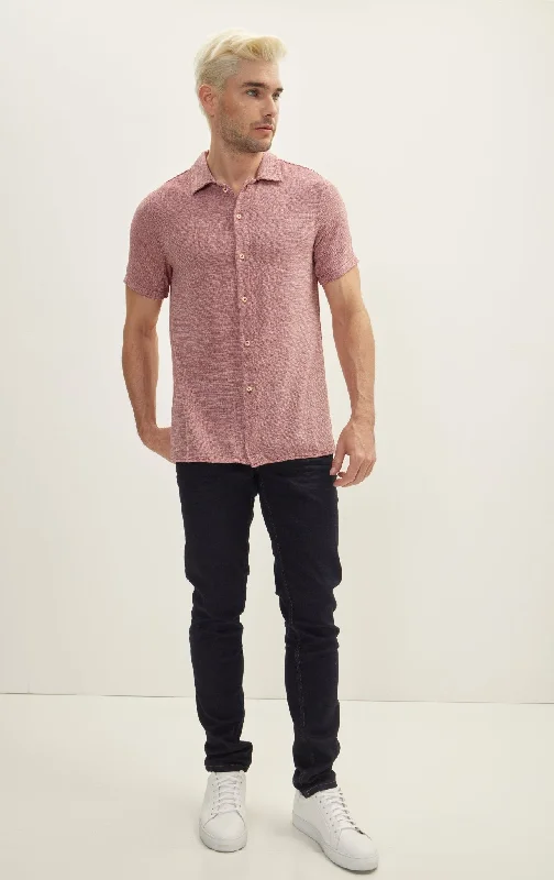 Knitted Polo Buttoned Short Sleeve Shirt - Burgundy