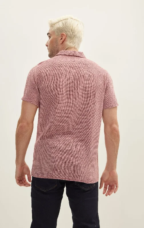 Knitted Polo Buttoned Short Sleeve Shirt - Burgundy