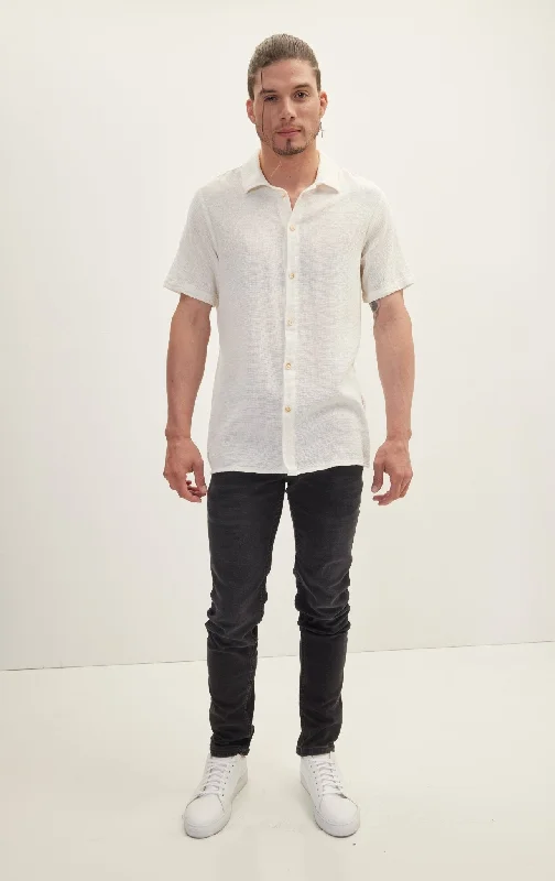 Knitted Polo Buttoned Short Sleeve Shirt - Off White