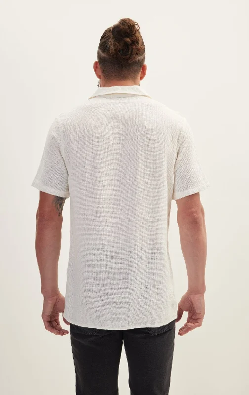 Knitted Polo Buttoned Short Sleeve Shirt - Off White