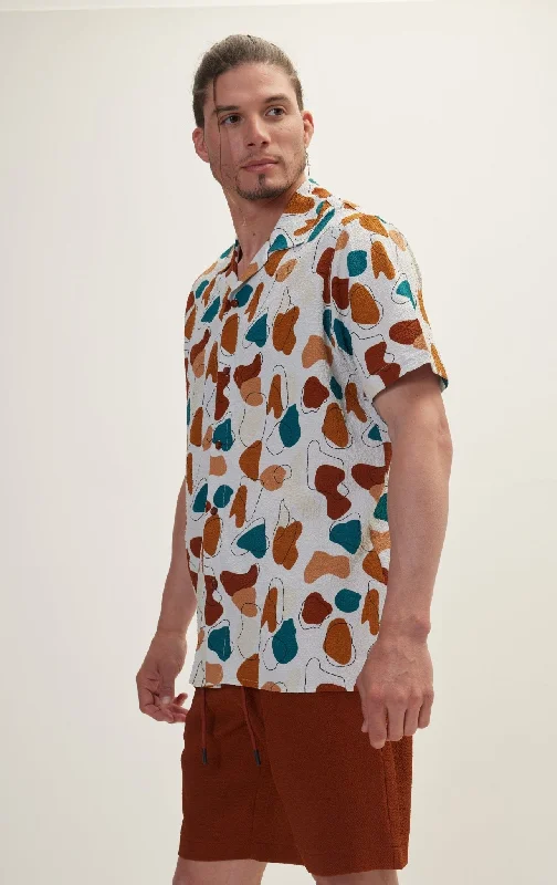 Allover Pattern Camp Collar Shirt - Brown