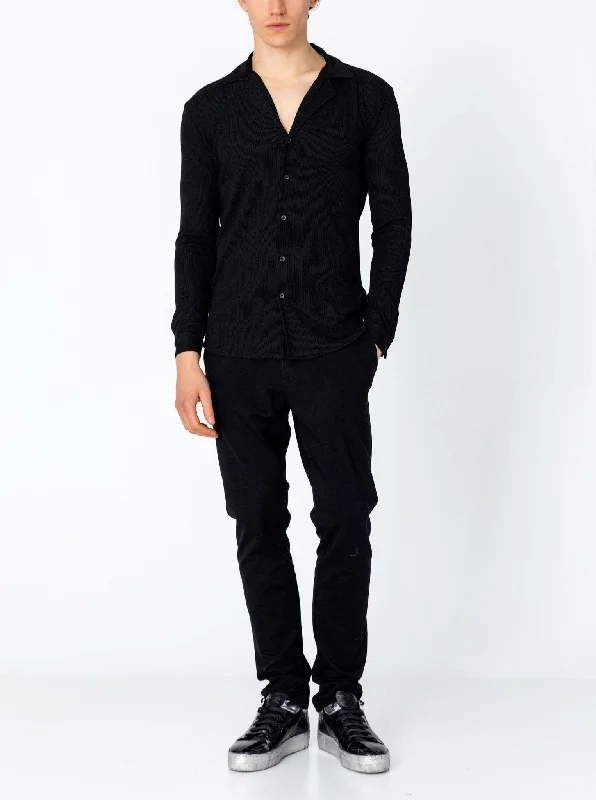 Lightweight Drapery Plisse Shirt - Black