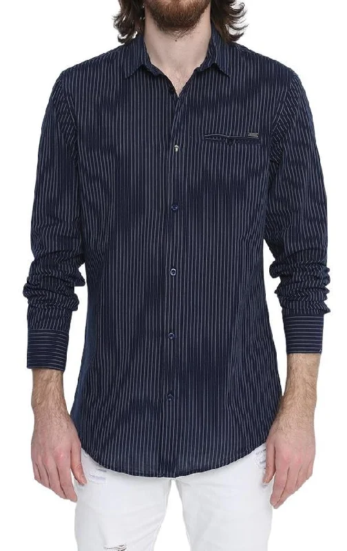 Pinstriped Cotton Skull Snap Shirt