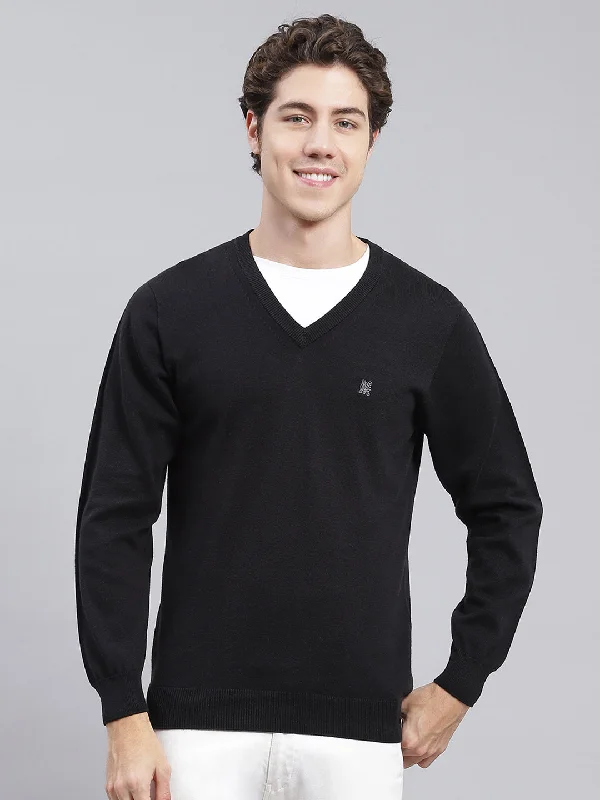 Men Black Solid Cotton Pullover