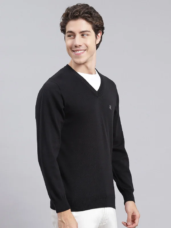 Men Black Solid Cotton Pullover