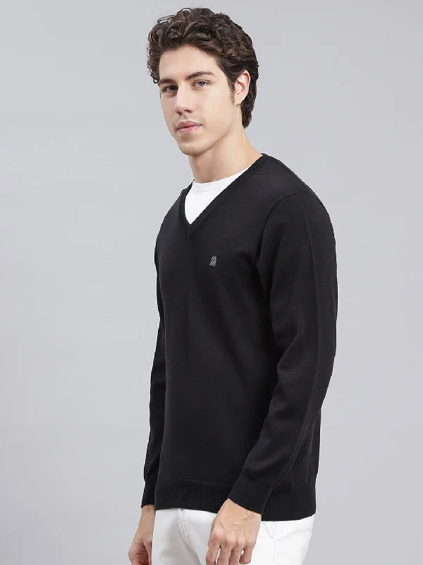 Men Black Solid Cotton Pullover