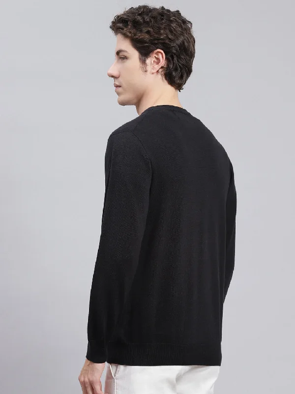 Men Black Solid Cotton Pullover