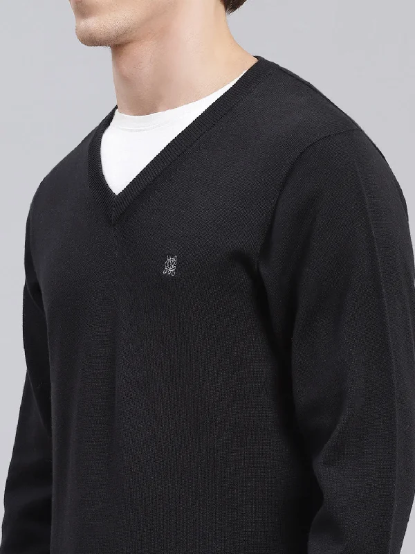 Men Black Solid Cotton Pullover