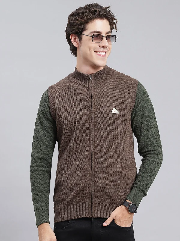 Men Brown Solid Wool blend Sweater