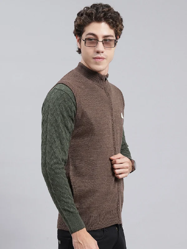 Men Brown Solid Wool blend Sweater