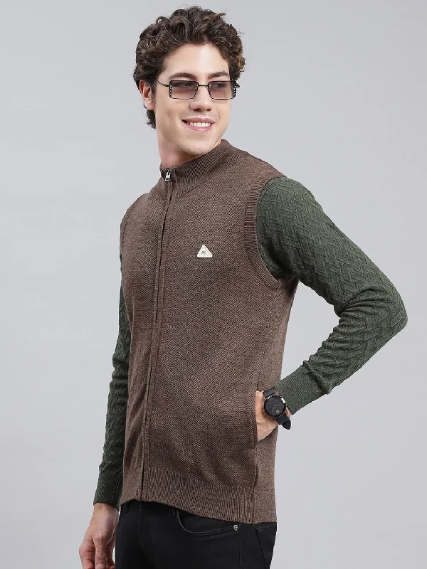 Men Brown Solid Wool blend Sweater