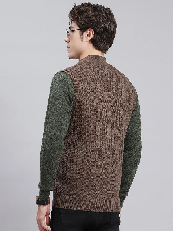 Men Brown Solid Wool blend Sweater