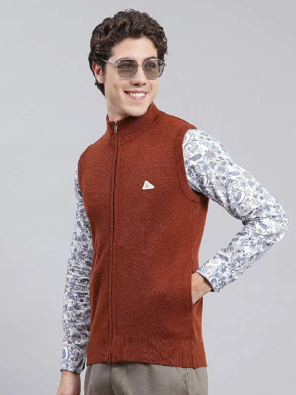 Men Brown Solid Wool blend Sweater