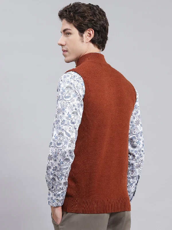 Men Brown Solid Wool blend Sweater