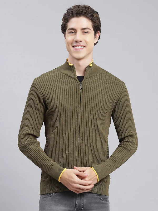 Men Green Self Design Wool blend Pullover