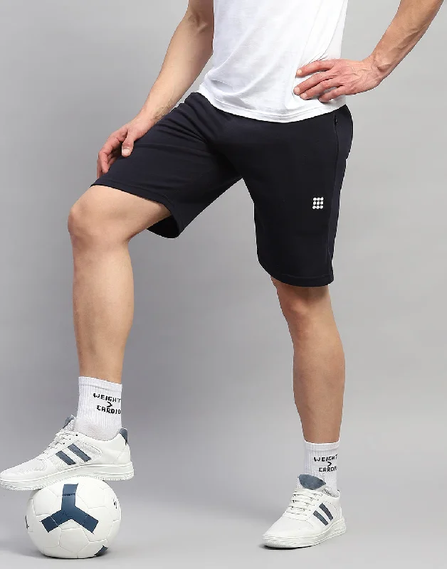 Men Navy Blue Solid Regular Fit Short