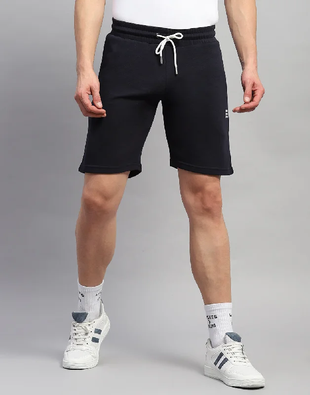 Men Navy Blue Solid Regular Fit Short