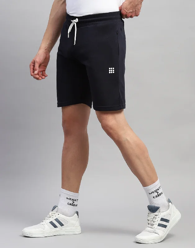 Men Navy Blue Solid Regular Fit Short