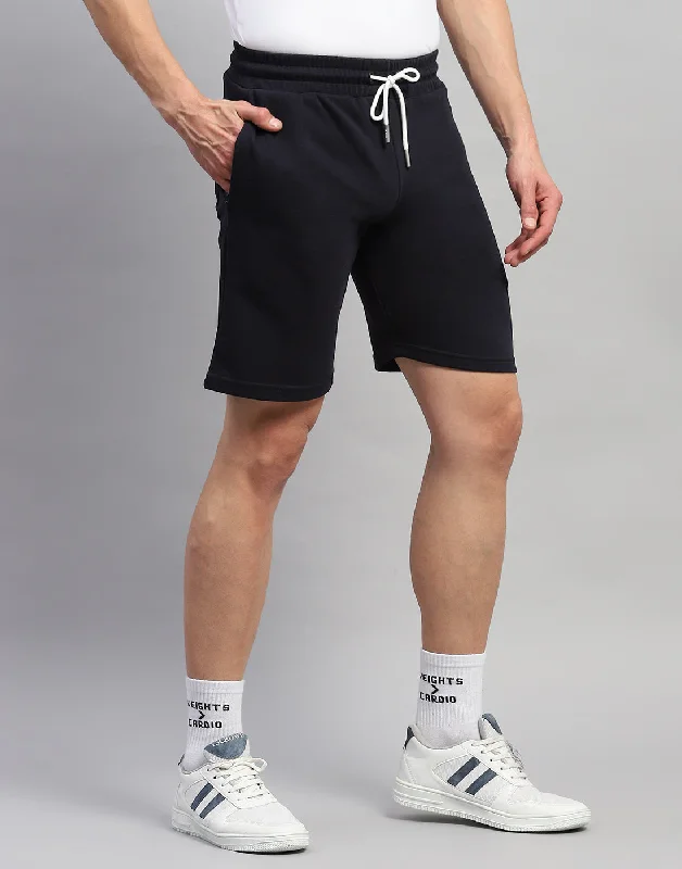 Men Navy Blue Solid Regular Fit Short