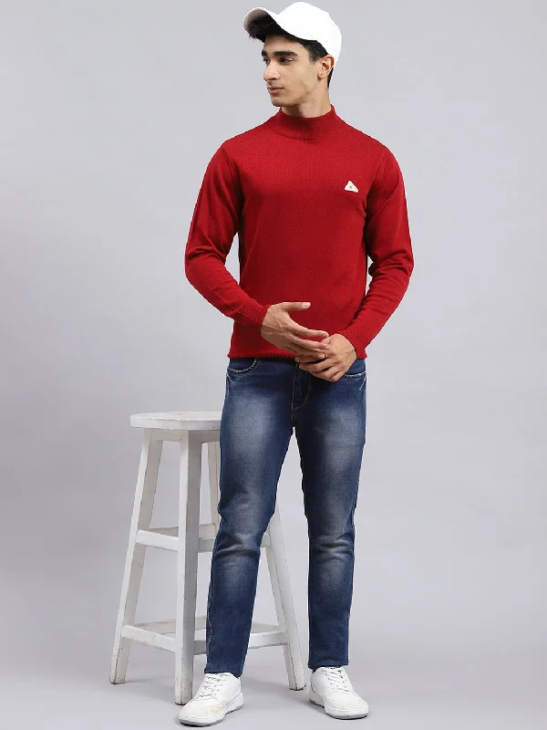 Men Red Solid Pullover