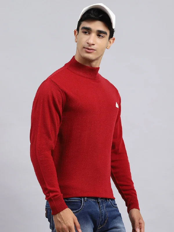 Men Red Solid Pullover