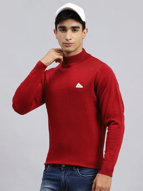 Men Red Solid Pullover