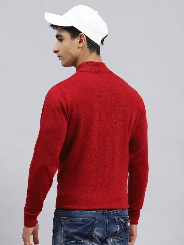 Men Red Solid Pullover