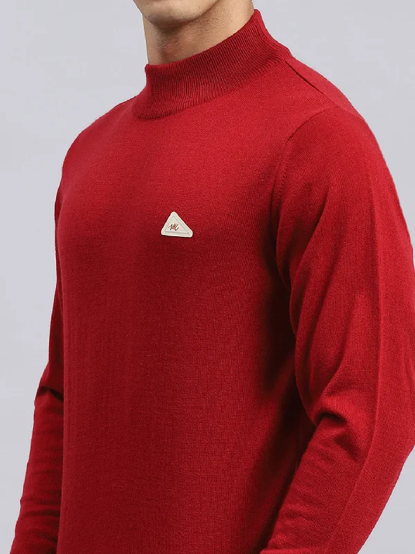 Men Red Solid Pullover