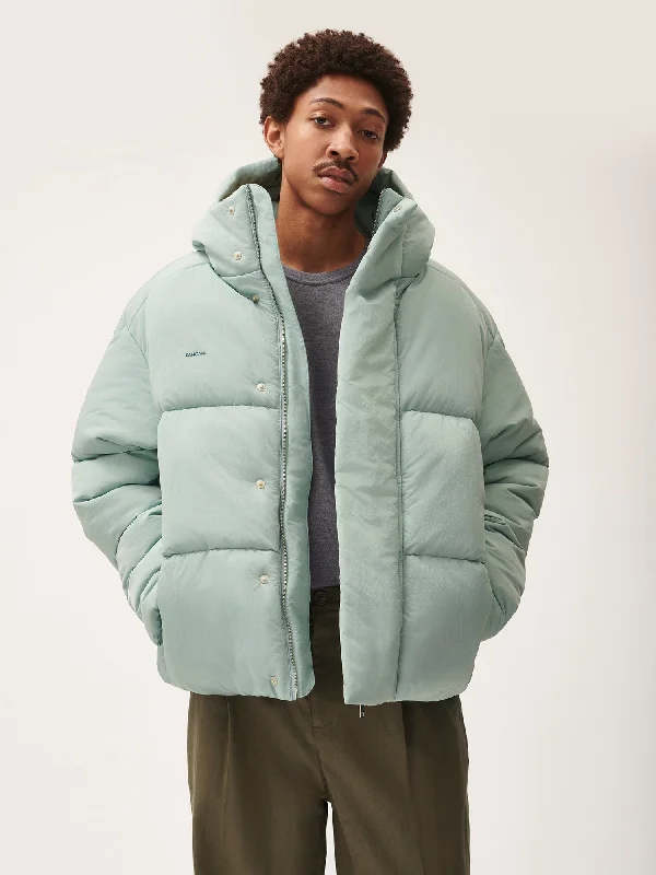 Men’s Flower-Warmth Recycled Nylon Puffer—eucalyptus blue