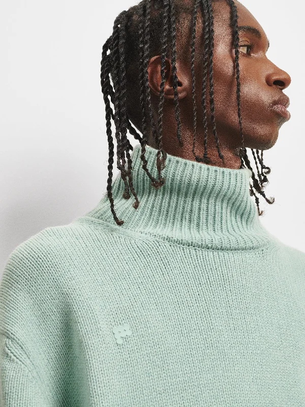 Men's Recycled Cashmere Turtleneck Sweater—eucalyptus blue