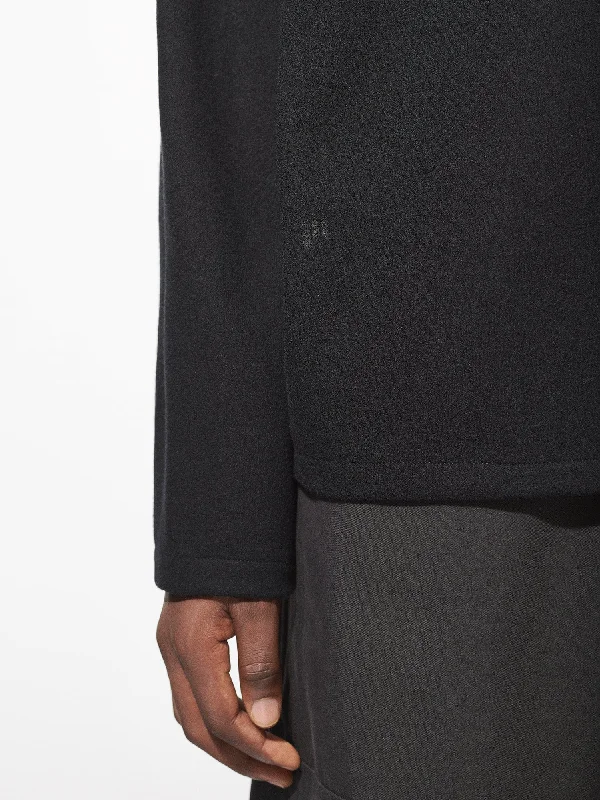 Men's Recycled Wool Jersey Half-Zip Sweater—black