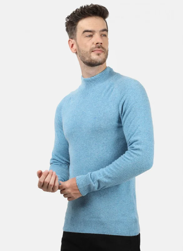 Men Blue Solid Pullover