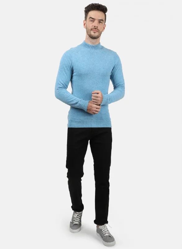 Men Blue Solid Pullover