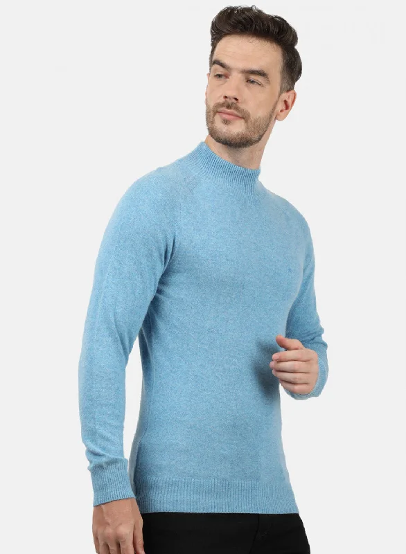 Men Blue Solid Pullover