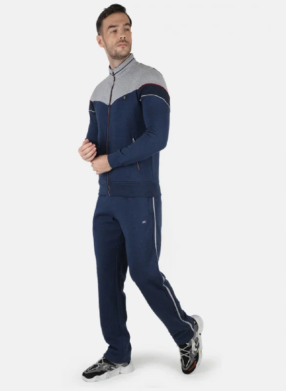 Men Blue Solid Tracksuit