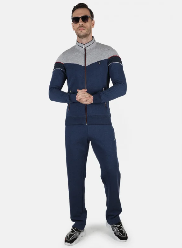 Men Blue Solid Tracksuit