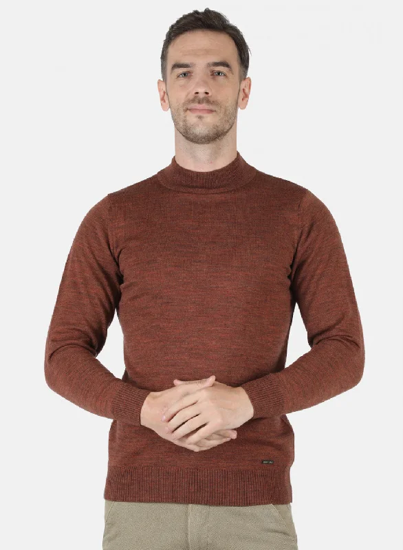 Men Brown Solid Pullover