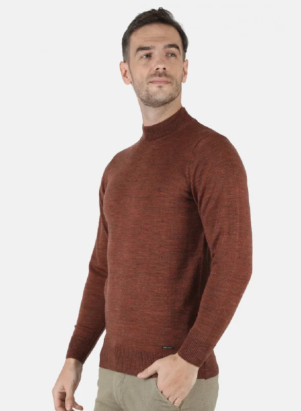 Men Brown Solid Pullover