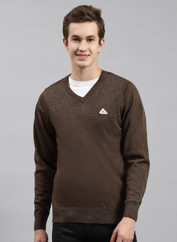 Men Brown Solid Wool blend Pullover