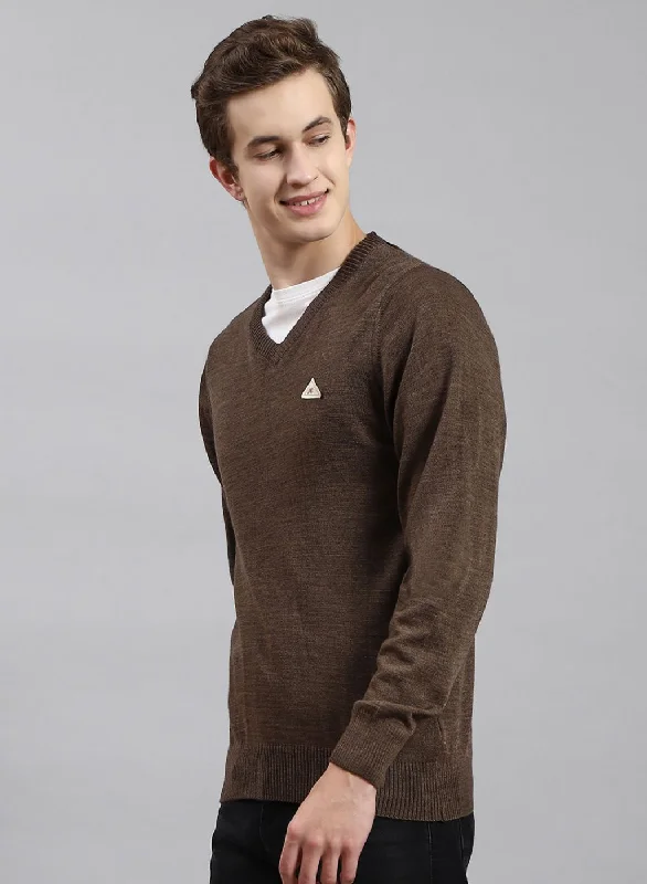 Men Brown Solid Wool blend Pullover