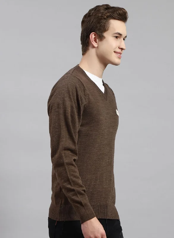 Men Brown Solid Wool blend Pullover