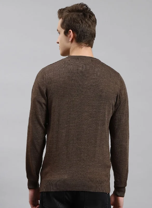 Men Brown Solid Wool blend Pullover