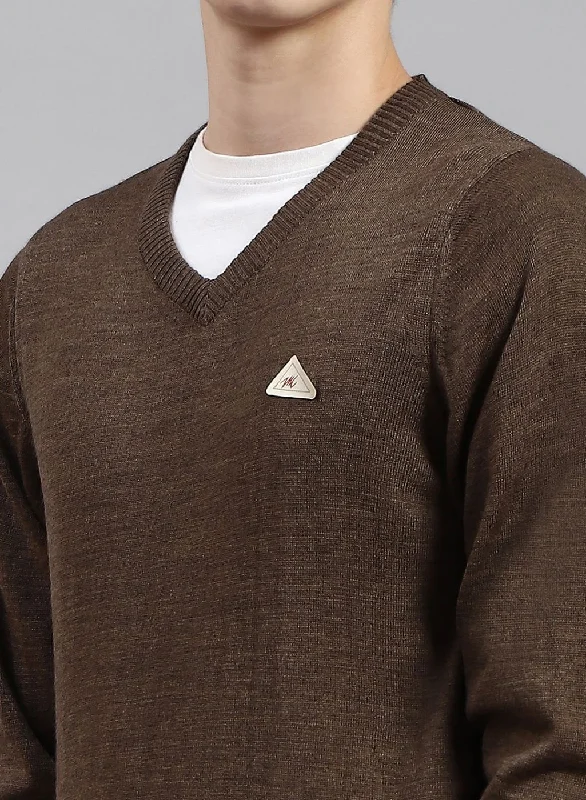 Men Brown Solid Wool blend Pullover