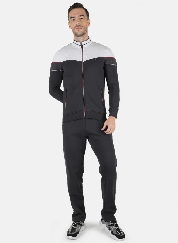 Men Grey Solid Tracksuit