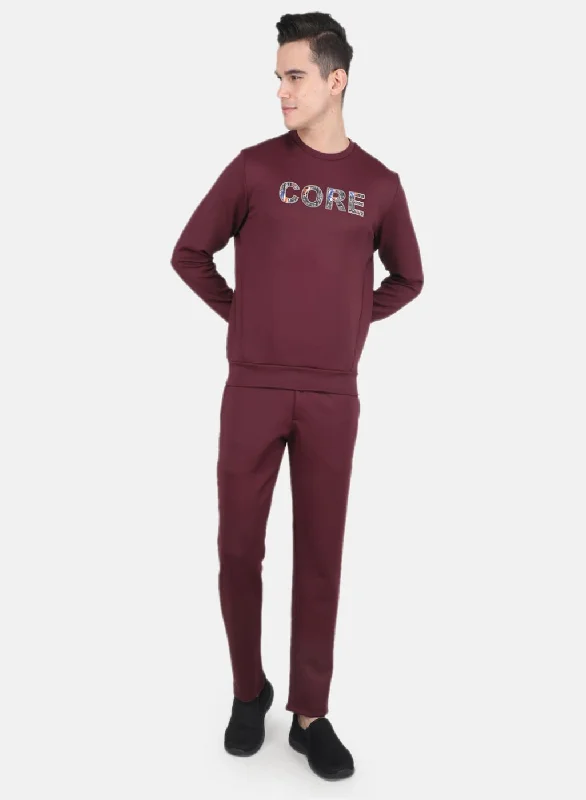 Men Maroon Solid Tracksuit