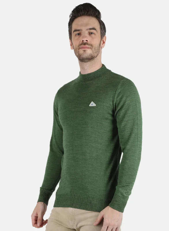 Men Olive Solid Pullover